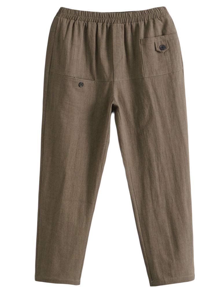 Minibee Womens Elastic Waist Casual Crop Linen Pull On Pants