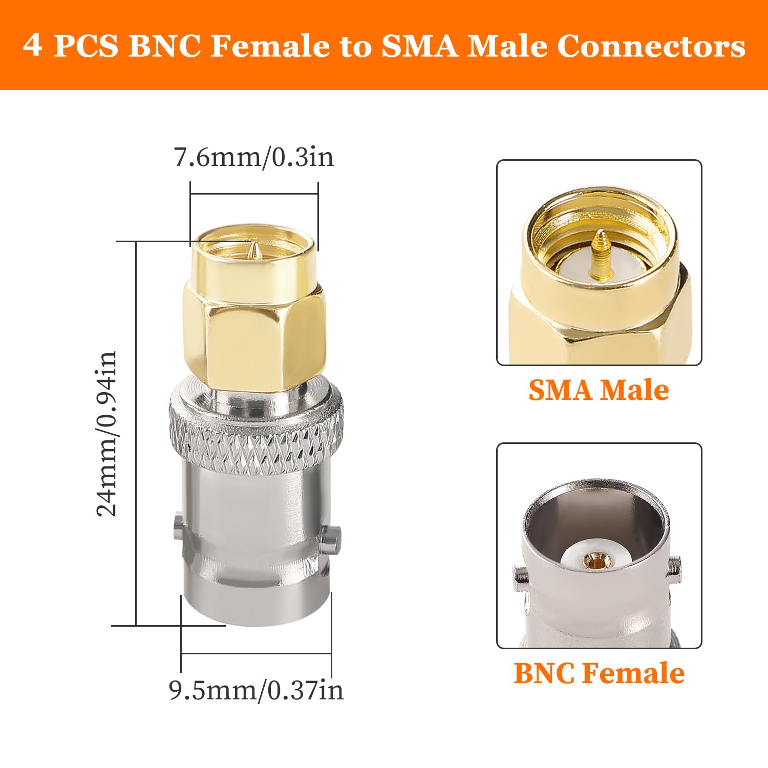 Adaptador BNC a SMA Macho, Conector Coaxial Hembra, para Antenas WiFi