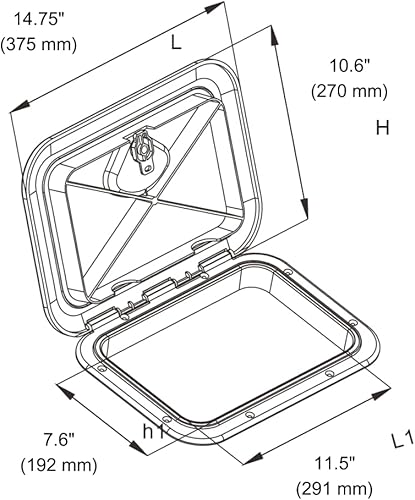 Miniatura 4 de SEAFLO Escotilla de acceso rectangular para cubierta de barco marino - Blanco/Negro, con cerradura y llave/Regular