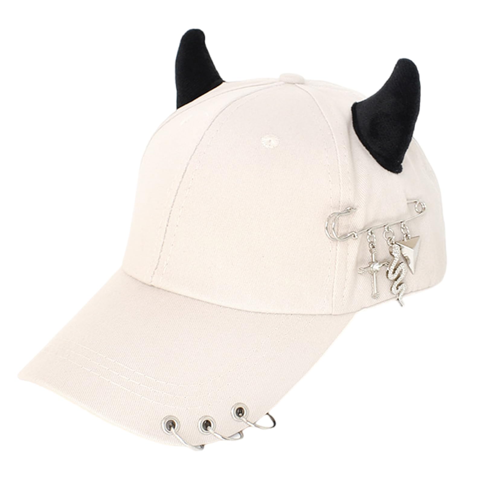 jojnsha Stylish Black Chain Cotton Baseball Caps with Metal Iron Rings Adjustable Strap Breathable Unisex Hip Hop Caps Hat, pin snake beige, 20*15*2cm