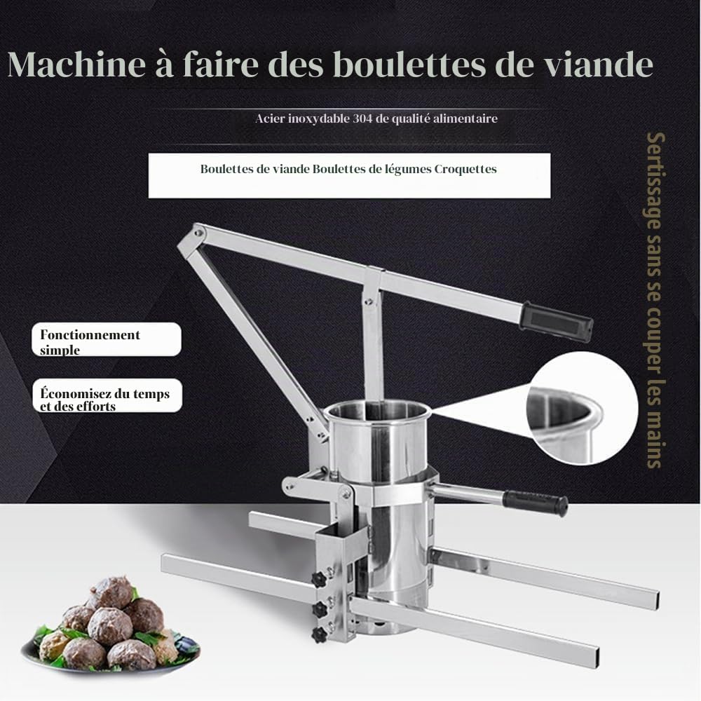 Machine à boulettes de viande manuelle en acier inoxydable avec anneau de diamètre réglable pour la maison et le restaurant