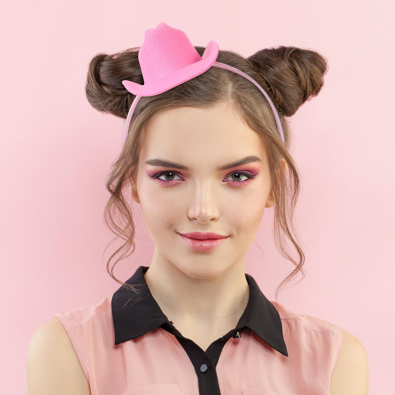FRCOLOR 3Pcs Pink Cowgirl Hat Headband Tiny Cute Trendy Cowboy Mini Hat Headpieces Hair Accessories for Women Girls Tea Party Halloween Carnival Dress up - Image 4