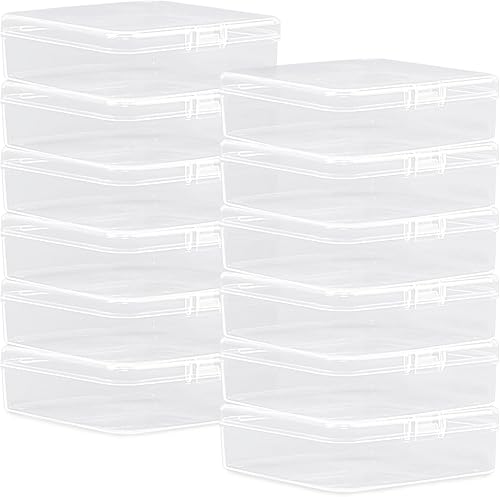 Miniatura 8 de Rocutus Paquete de 12 recipientes pequeños de plástico transparente con tapas, caja de almacenamiento de cuentas con tapa con bisagras para cuentas,