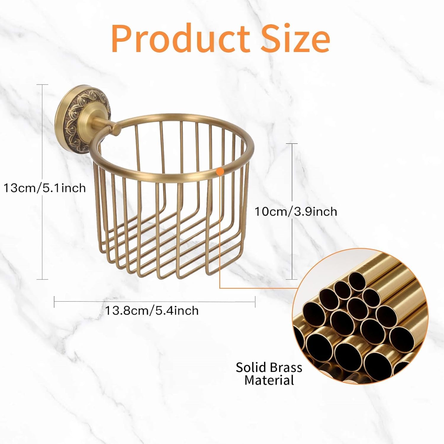 Vintage Toilet Paper Basket, Antique Brass Wall Mounted Tissue Paper Holder with Stable Metal Stand, Bathroom Decor, for Plant, Flowerpot and Roll — Amazon image 8