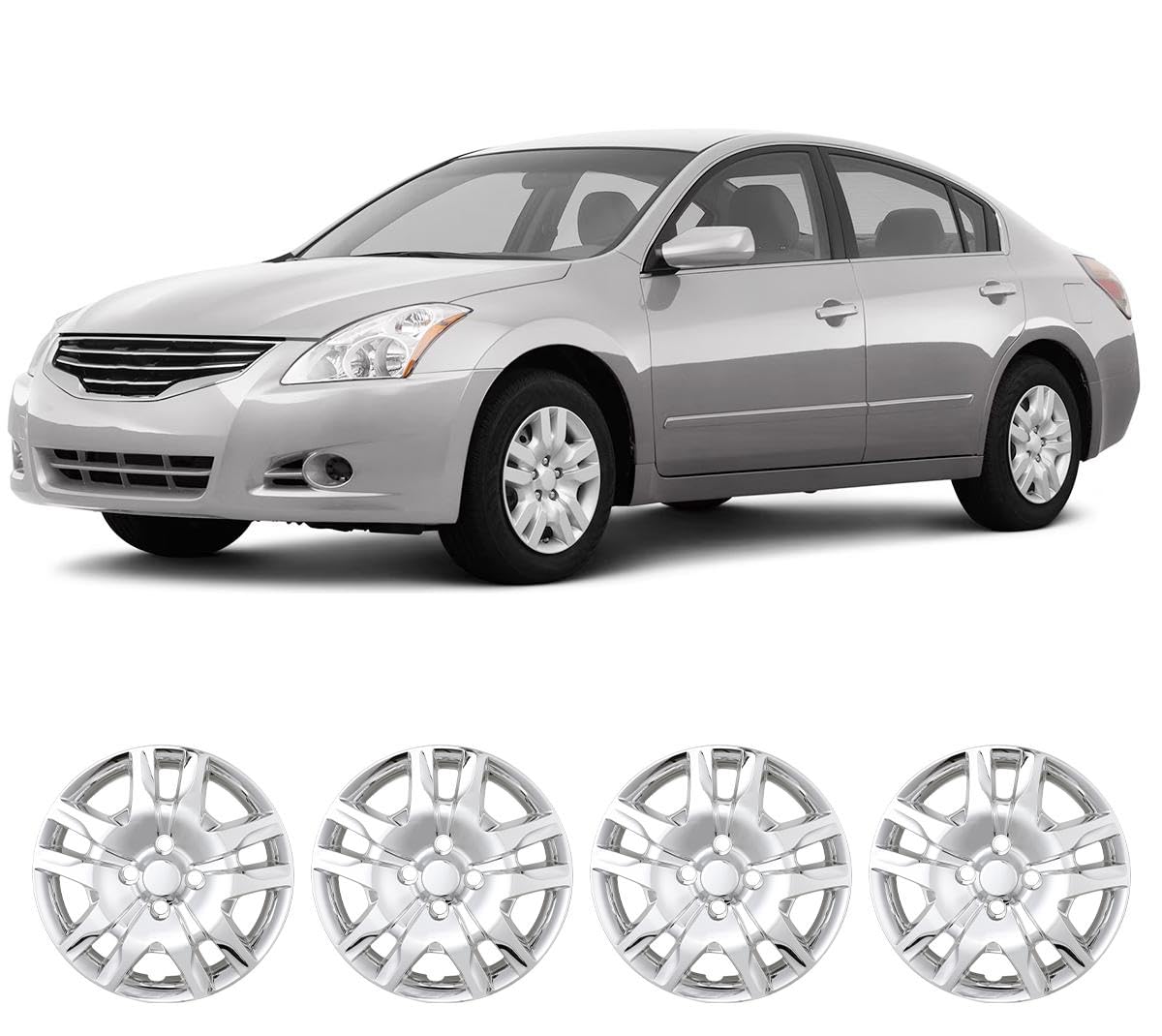 Winjet 16" Chrome Hubcaps for 2007-2012 Nissan Sentra Wheel Rim Covers, [Only Fit Iron Hub &amp; Steel Wheel] Heavy Duty ABS+PC Material, Install Using Original Screws (16 Inch Set of 4, Chrome)
