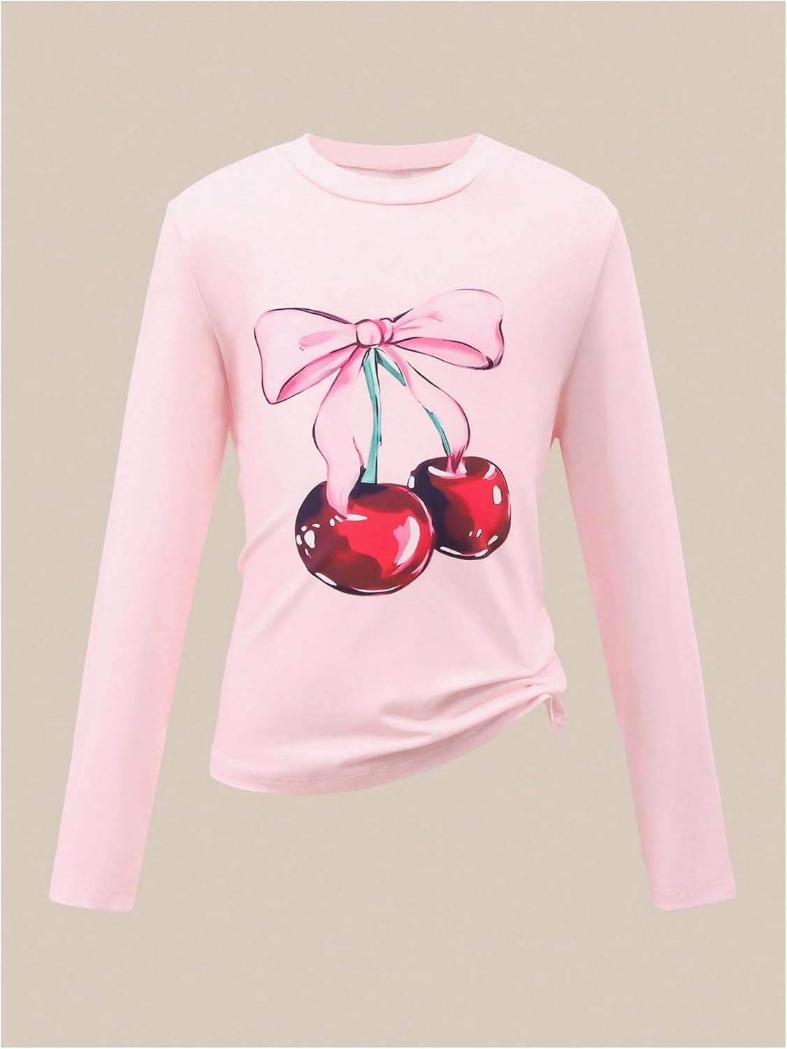 Girl's Long Sleeve Shirts Cherry Bow Graphic Tees Crew Neck Fall Cute Tops for Girls 3 Packs - Image 5