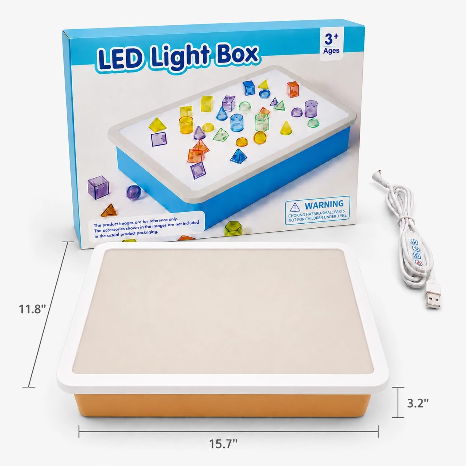 Mesa de luz LED de 16 pulgadas para niños pequeños con 10 niveles de brillo y 3 modos de color, caja de luz portátil duradera para juegos sensoriales, trazado y arte, ideal para el hogar y el aula
