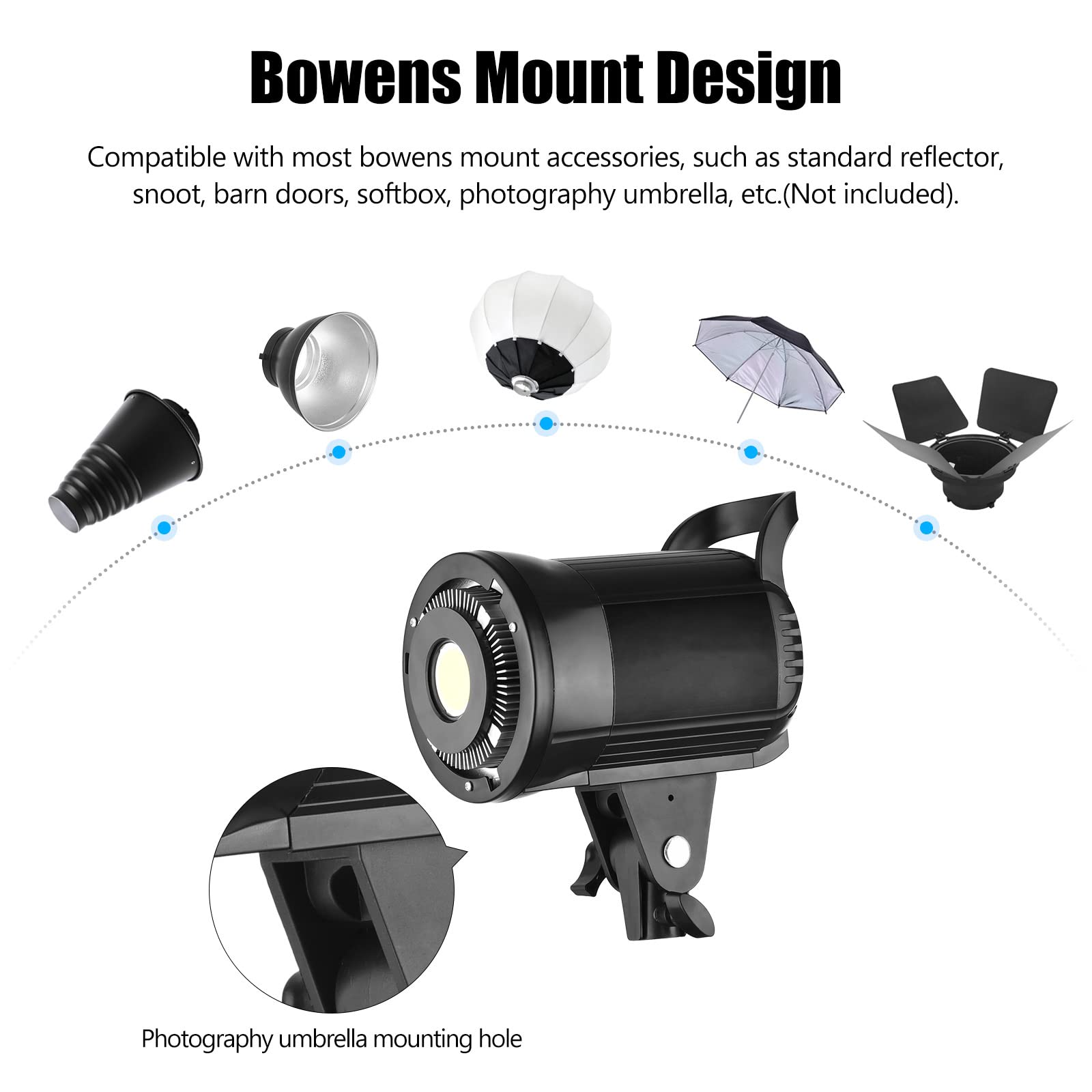 LM100W - Luz LED Recargable portátil para fotografía (100 W, 5500 K, Intensidad Regulable, Soporte Bowens