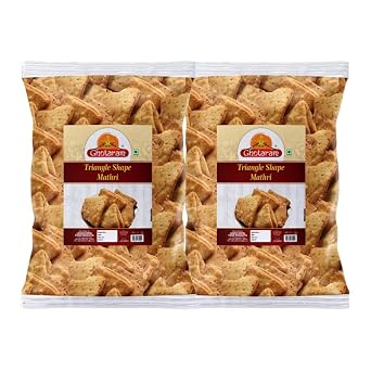 Ghotaram Bumbai Nagariya Homemade Ajwain Namkeen Mathi, Indian Masala Crispy Khasta Matthi, Healthy and Hygienic Snacks, Delightful Ready to Eat Mathri, Dahi Papdi Mathri-150g*2Pack