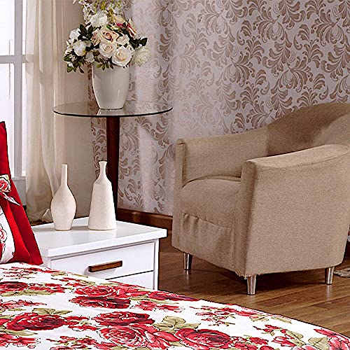 Cobre Leito Casal Padrão Tecido Misto 03 Peças Isabela - Floral Vermelho