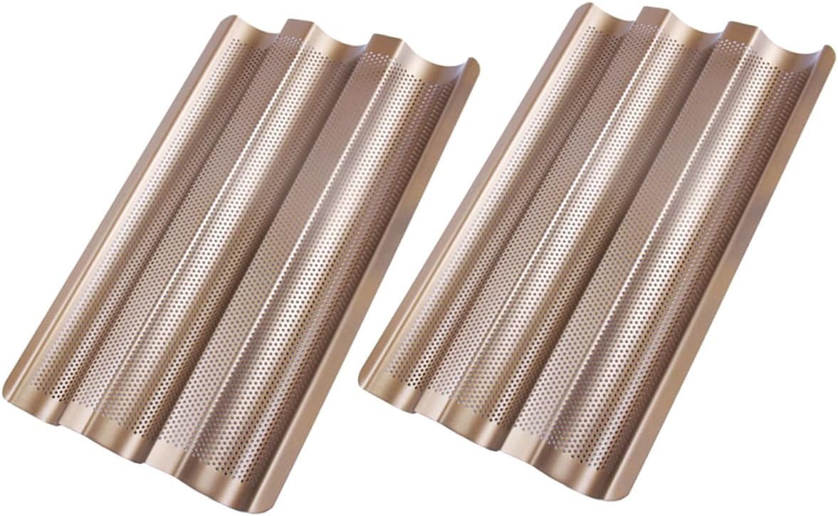 Mobestech 2Pcs Nonstick Carbon Steel French Bread Baking Tray Small Loaf Mold for Homemade Baguette Sticks Bakeware for Kitchen Bakery and Dessert Shop Use