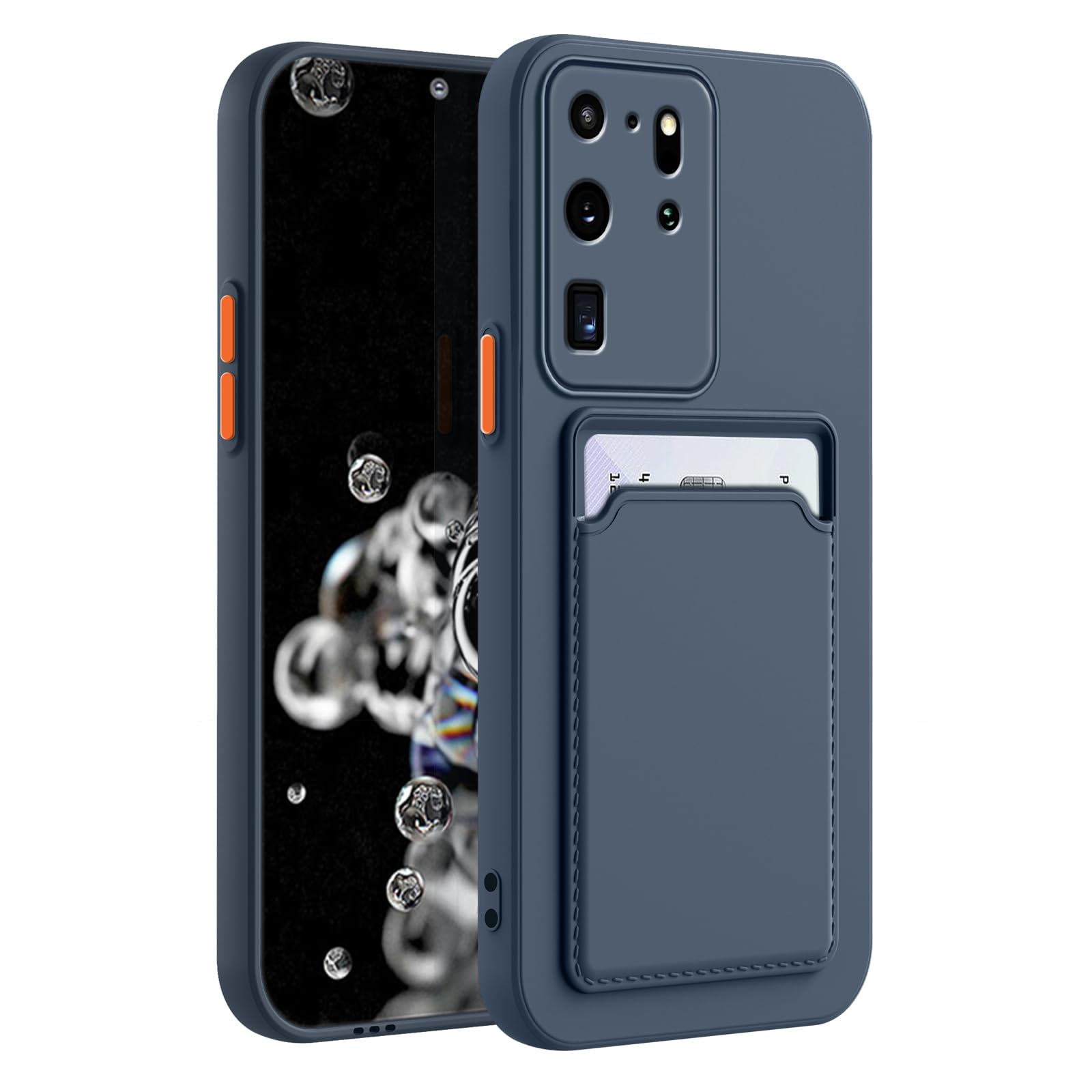 TSAYGFK Galaxy S20 Ultra Case with Card Slot Wallet, Dark Blue TPU Silicone Flip Case