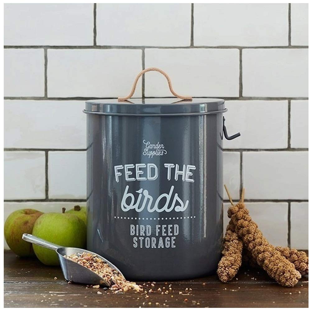 Burgon and Ball Récipient en émail – Rangement pour graines/ nourriture pour oiseaux M gris charbon
