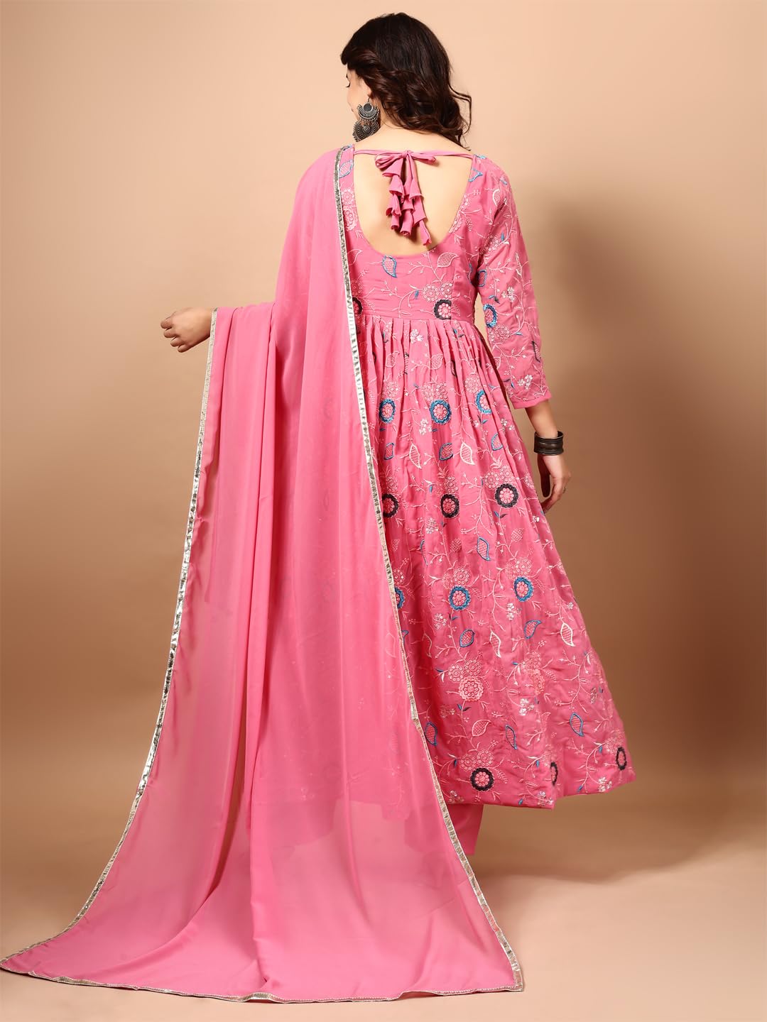 Fashion Basket Georgette Anarkali Kurta Set For Women (In, Alpha, L, Regular, Pink)