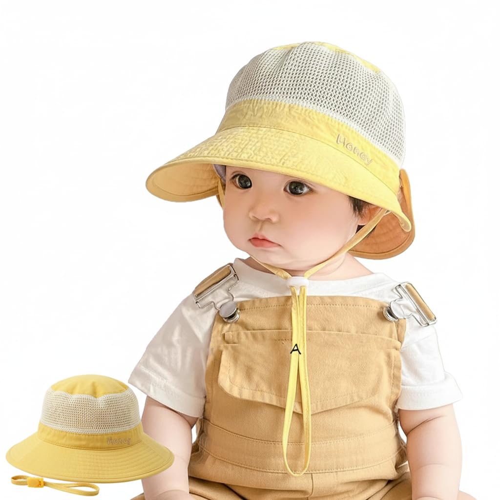 snowie soft Baby Sun Hat Summer Cap for Baby Girl 0-3 Years, Sun Protection Cap Bucket Hat with Chin Strap and Back Sun Shield Breathable Summer Protection Caps Visor Hats UV Caps for Beach Travel-picture-29