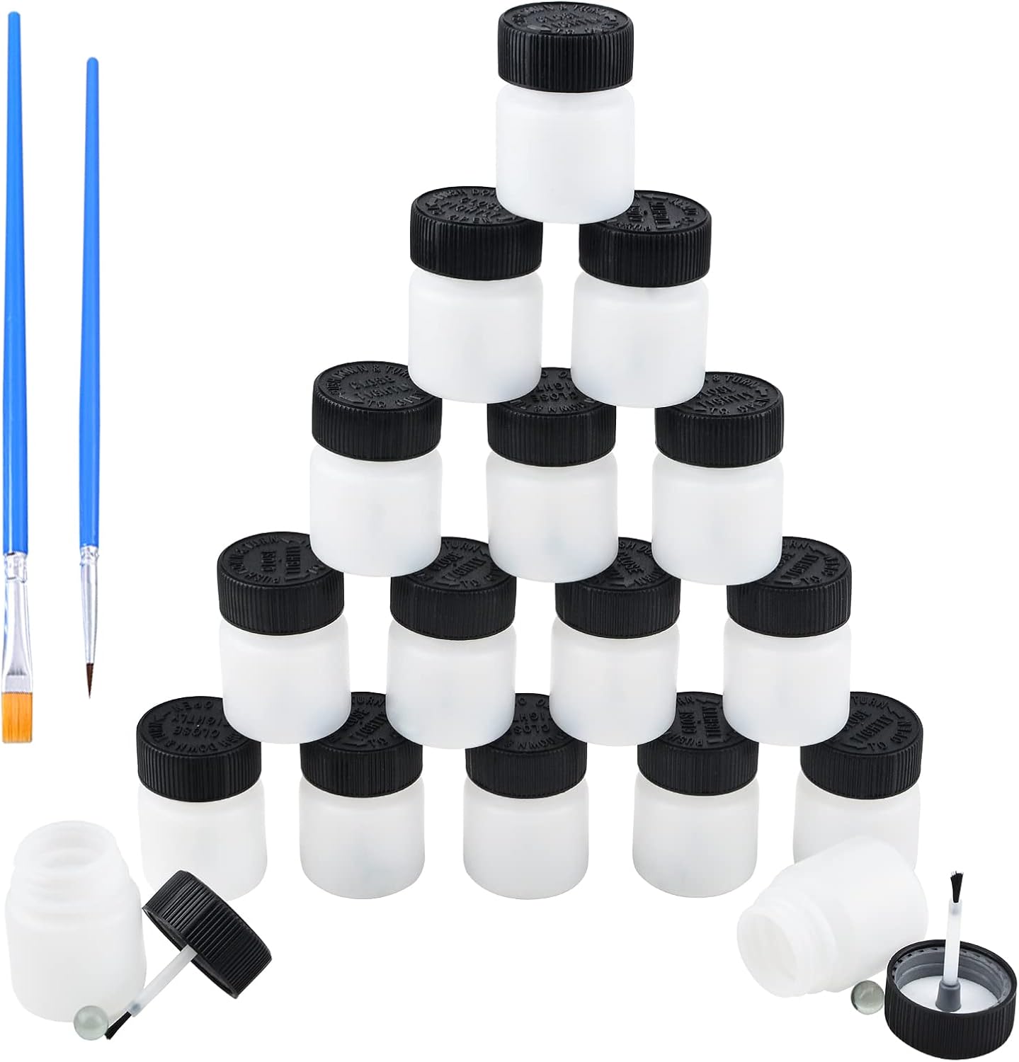 WANDIC Paint Touch Up Bottles, 30 Pieces Touch Up Plastic Bottle with Brush and Mixing Ball Paint Applicator Bottle for Car Wall and Hobby Painting -30 ml