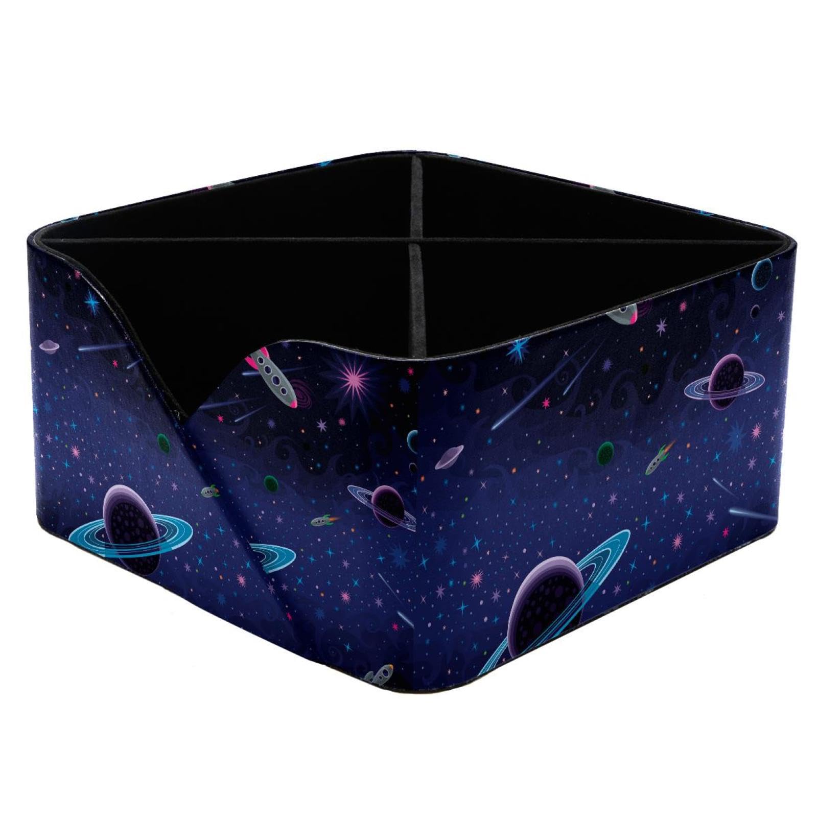 KengjuTesu Cosmic Pattern Planets Stars Desktop Organizer Pen Holder, Rectangular Pencil Cup for Office, Study and Makeup Stations