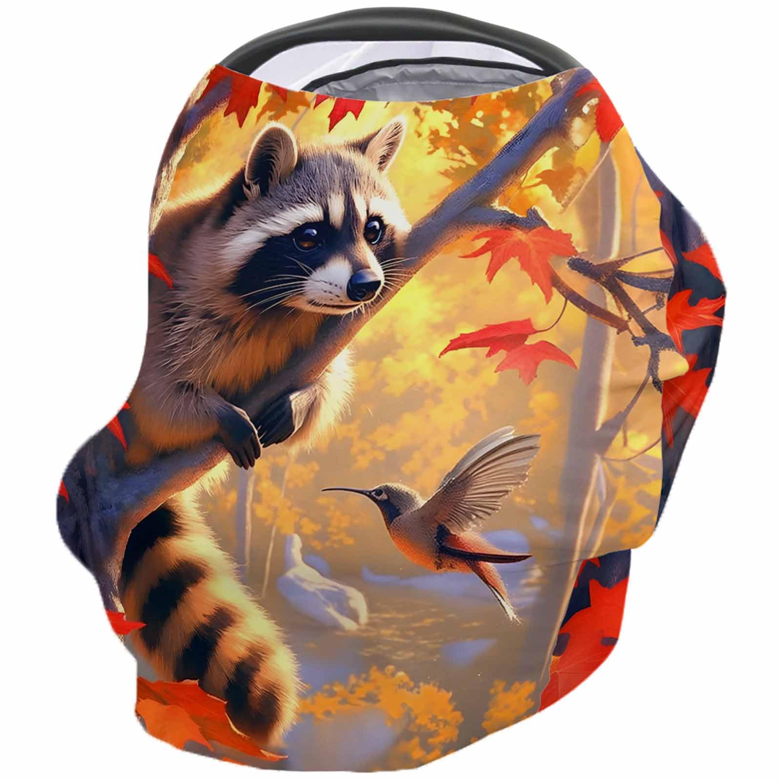 Nursing Cover for Breastfeeding Scarf, Hummingbird Raccoon Fall Maple Nature Baby Car Covers Super Soft Multi Use for Canopy Shopping Cart Cover Blanket Stroller Cover
