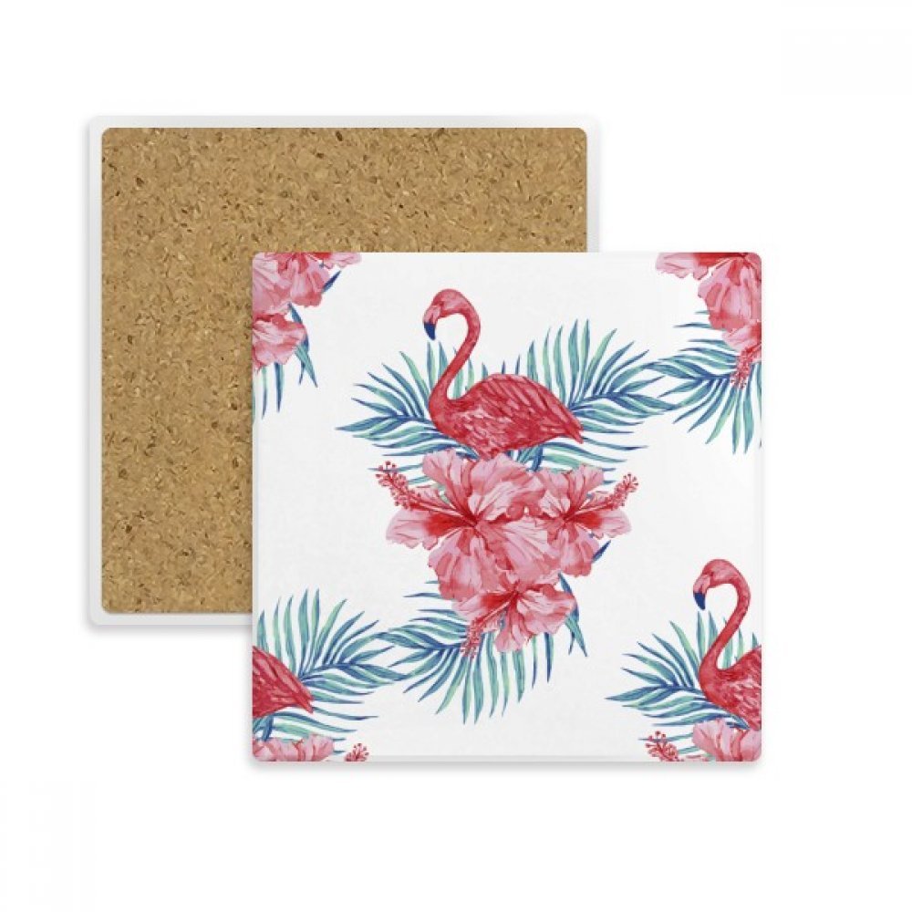 Dessous de verre carré en pierre absorbante avec motif flamant rose coloré