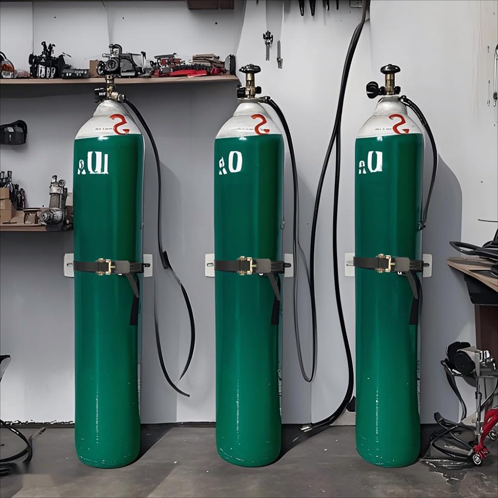 Support de réservoir de propane, supports muraux pour cylindre, sangles à cliquet (2 m), support de bouteille de gaz en acier, support mural robuste (blanc 2)