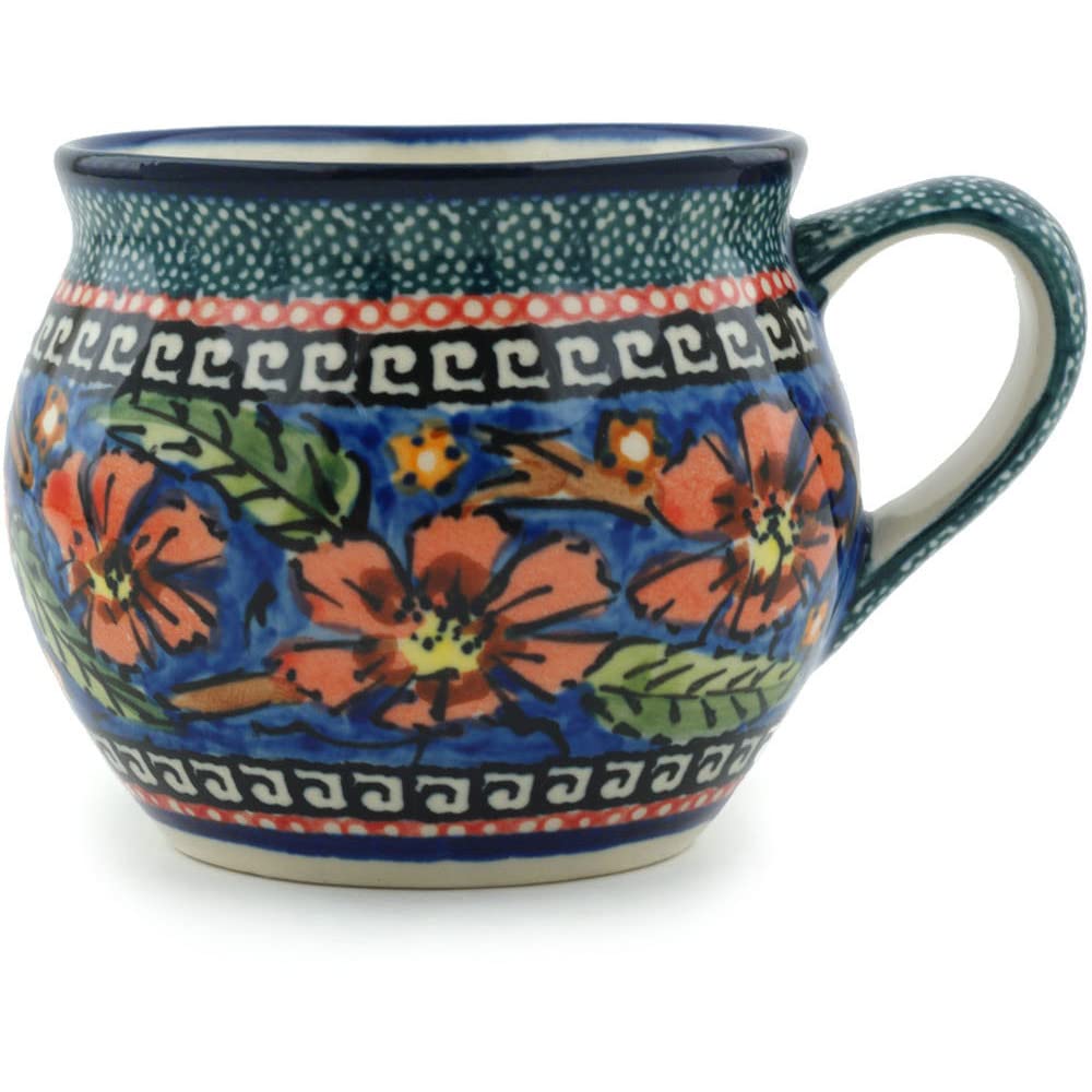 Polmedia Polish Pottery 12 oz Stoneware Bubble Mug H4296C Hand Painted from Zaklady Ceramiczne in Boleslawiec Poland. Shape S806A(GU911) Pattern P4803A(150ART) Unikat