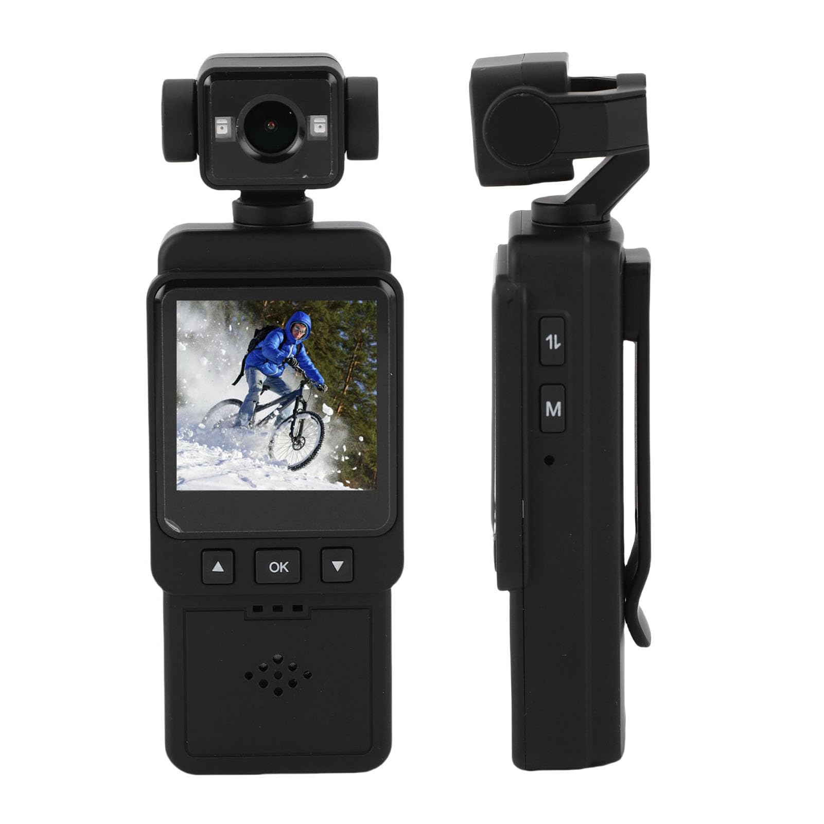 Caméra d'action Portable 1080P, Caméra Sport avec Stabilisation 6 Axes, Écran 1.54", Objectif Rotatif 360°, Caméra Vélo Étanche IP65 WiFi pour Moto Voyage