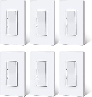 BESTTEN 6 Pack Super Slim Dimmer Light Switch, Quiet Rocker, Single Pole or 3 Way Dimmable Switch, Max 300W LED, CFL, 600W Incandescent, Screwless Wall Plate Included, ETL Listed, White