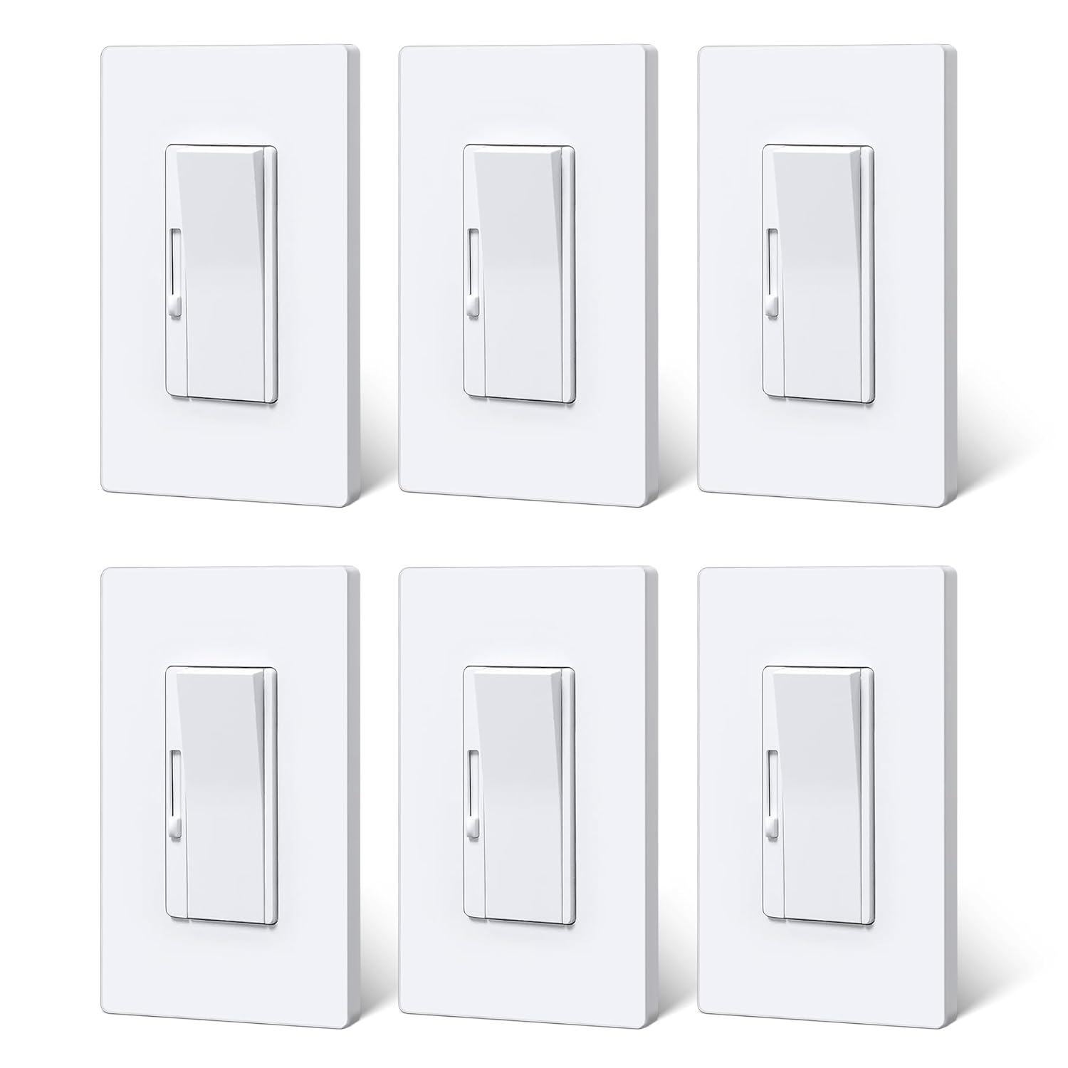 [6 Pack] BESTTEN Slim Dimmer Switch, Quiet Rocker, Single Pole or 3 Way Dimmable Light Switch, Quiet Rocker, Max 300W LED, CFL, 600W Incandescent, cETL Listed, White