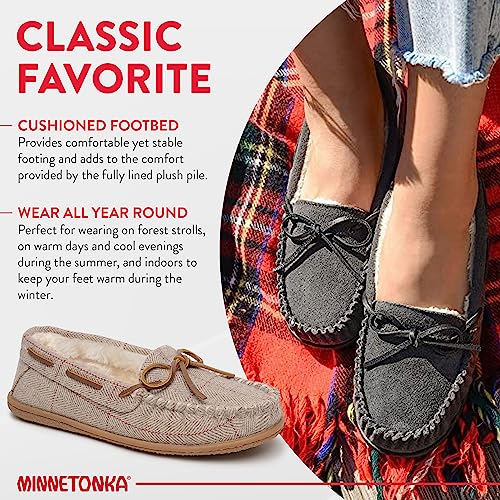 Minnetonka Women's Camp Tie Moc - Indoor/Outdoor Cozy Slippers With Durable Sole, Grey Herringbone, 8 M #TOP4
