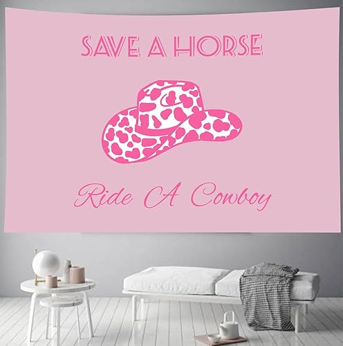 TUGCAY Tapiz rosa Save A Horse Ride A Cowboy, divertido sombrero de vaquera occidental, tapices para colgar en la pared para adolescentes, niñas,