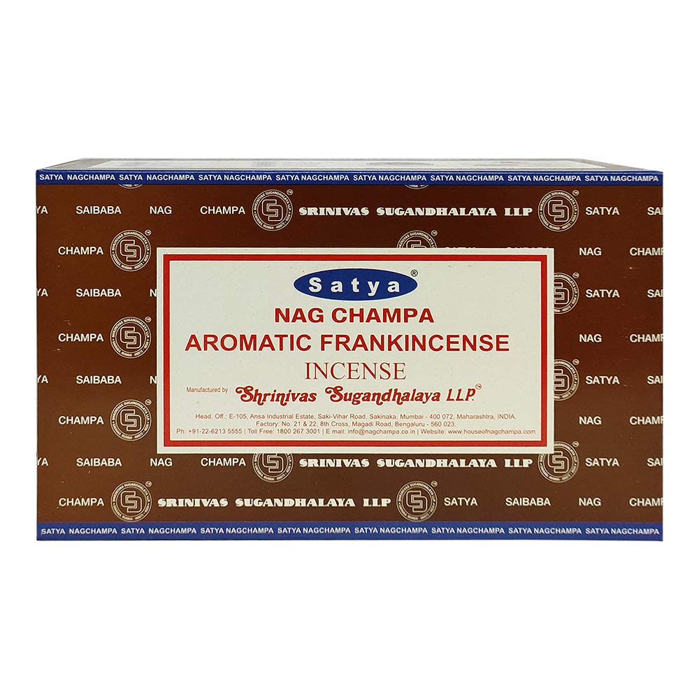 Satya Nag Champa Aromatic Frankincense Incense Sticks Pack of 12 Boxes 15gms Each Hand Rolled Agarbatti Fine Quality Incense Sticks for Purification, Relaxation, Positivity, Yoga, Meditation