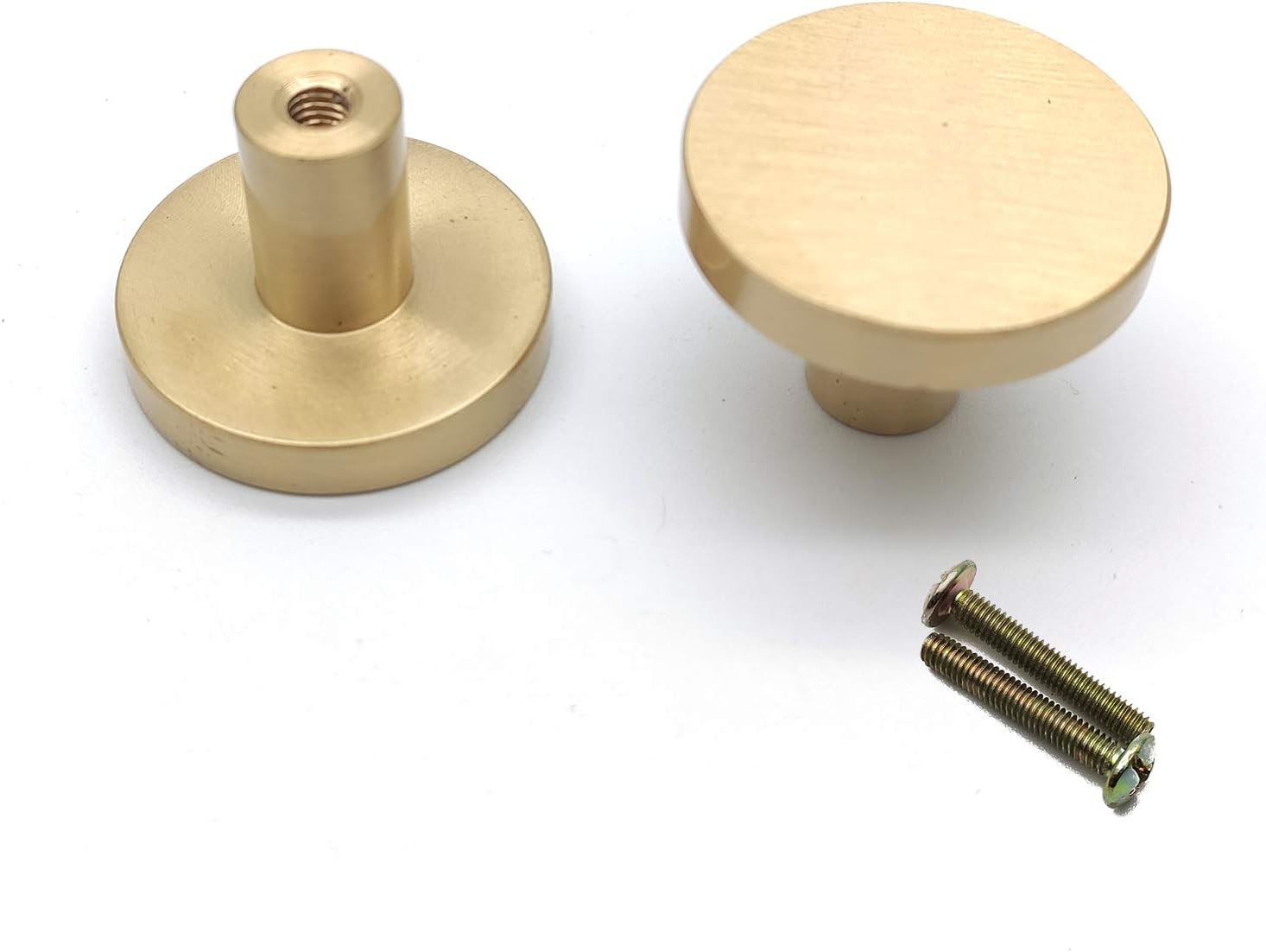 Cabinet Knobs,2-Pack, Brass Cabinet Knobs 1x0.8（DxH） Round Gold Minimalist Design Soild Knob for Dresser Drawers with Screws