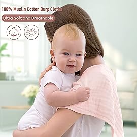 Yoofoss Muslin Burp Cloths for Baby 10 Pack 100% Cotton Baby Washcloths for Boys Girls Large 20\'\'X10\'\' Super Soft and Absorbent Gradient Pink