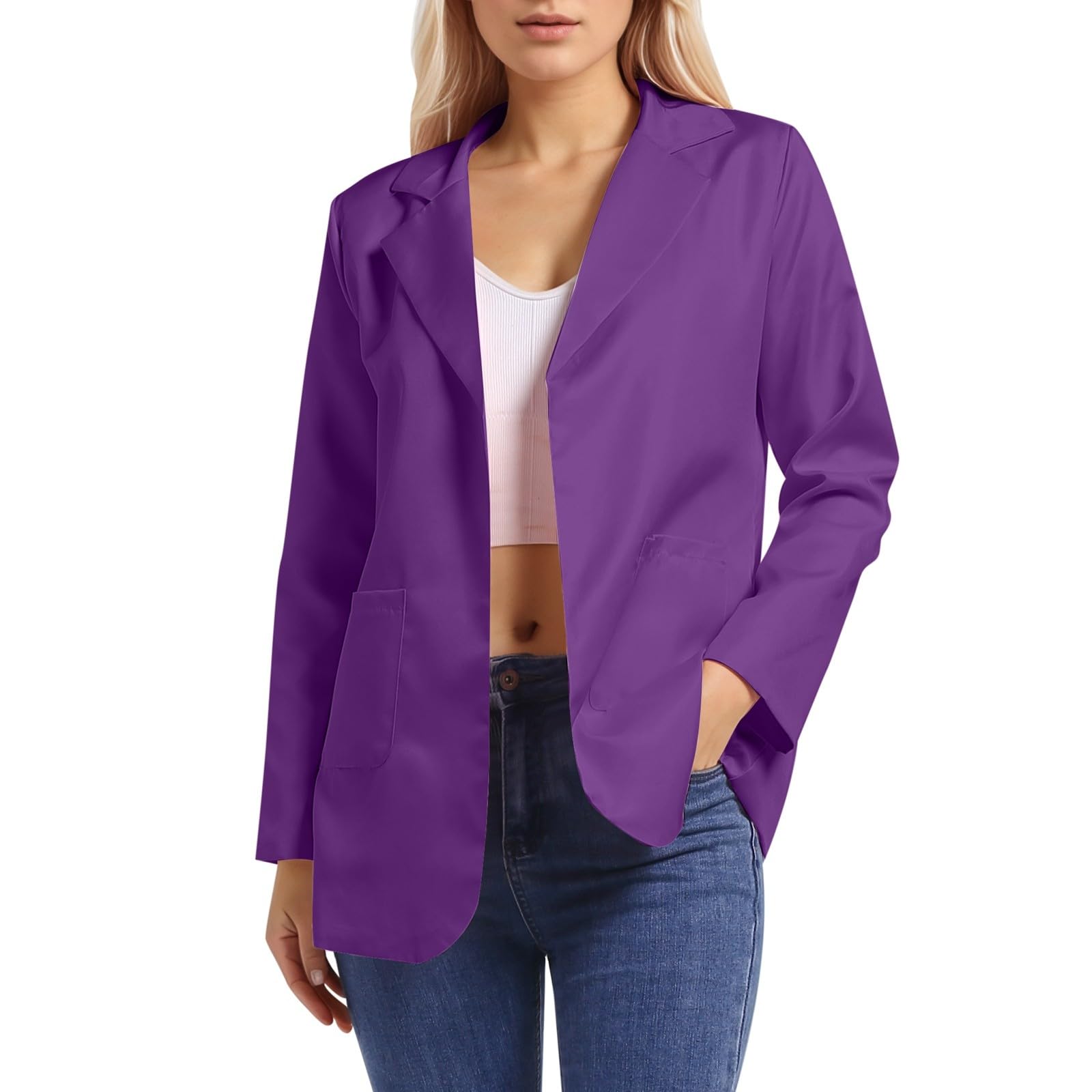 Blazer for Women Dressy Casual Long Sleeve Lapel Business Casual Loungewear Soft Work Suit Blazer with Pockets Dark