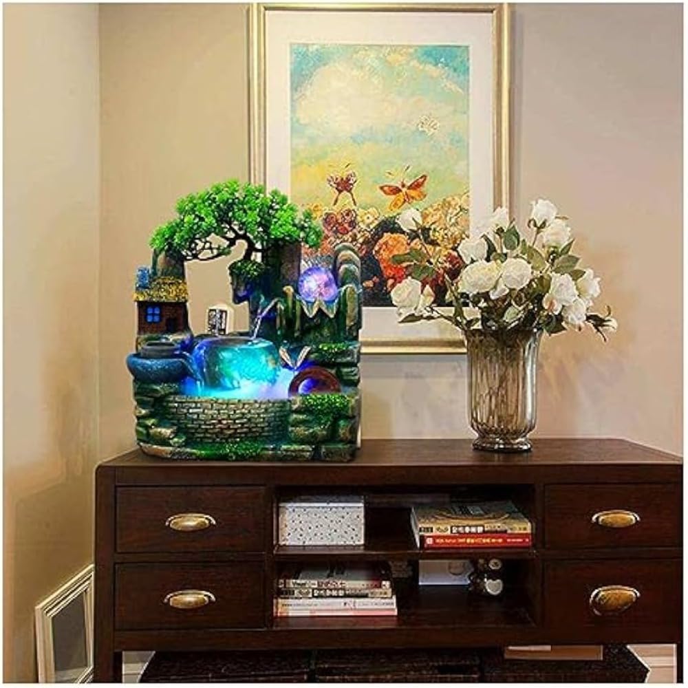 Amazon.co.jp: 卓上噴水 ミニ滝 卓上 LEDライト付き 水槽像付き