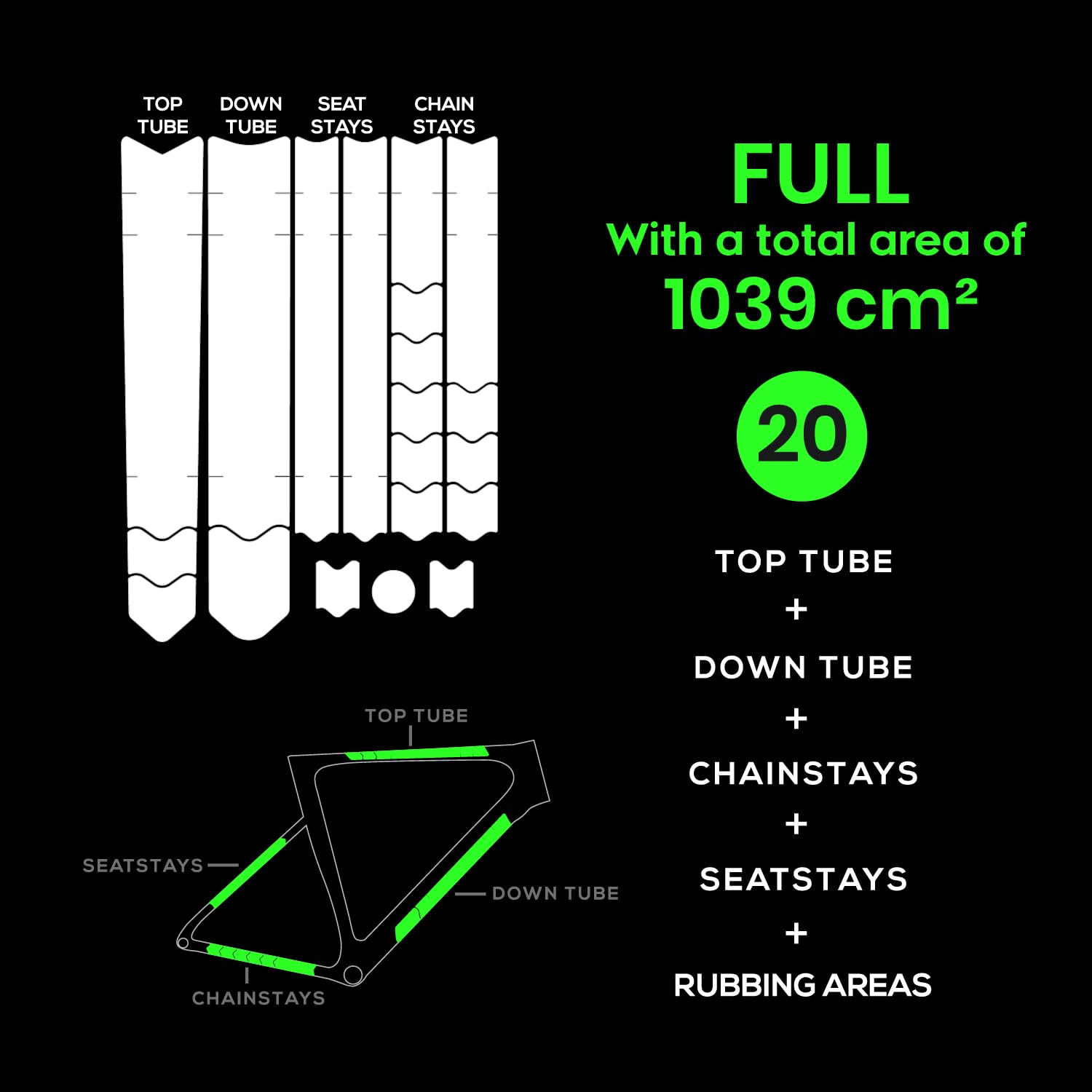 Chooee Set di 20 adesivi per bicicletta da corsa, per tubo superiore e inferiore, ruota posteriore superiore e inferiore (nero/trasparente)