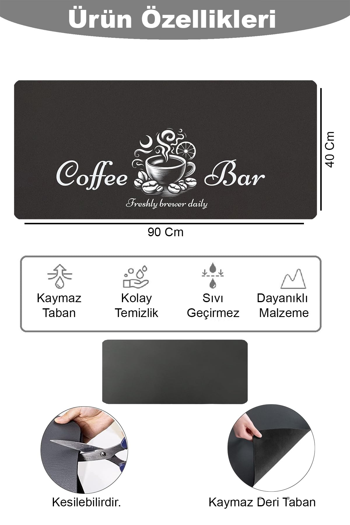 Valerine Life Barista Matı Sıvı Geçirmez Büyük Boy XXL Kahve Makinesi Pad 40x90cm Kaymaz Taban