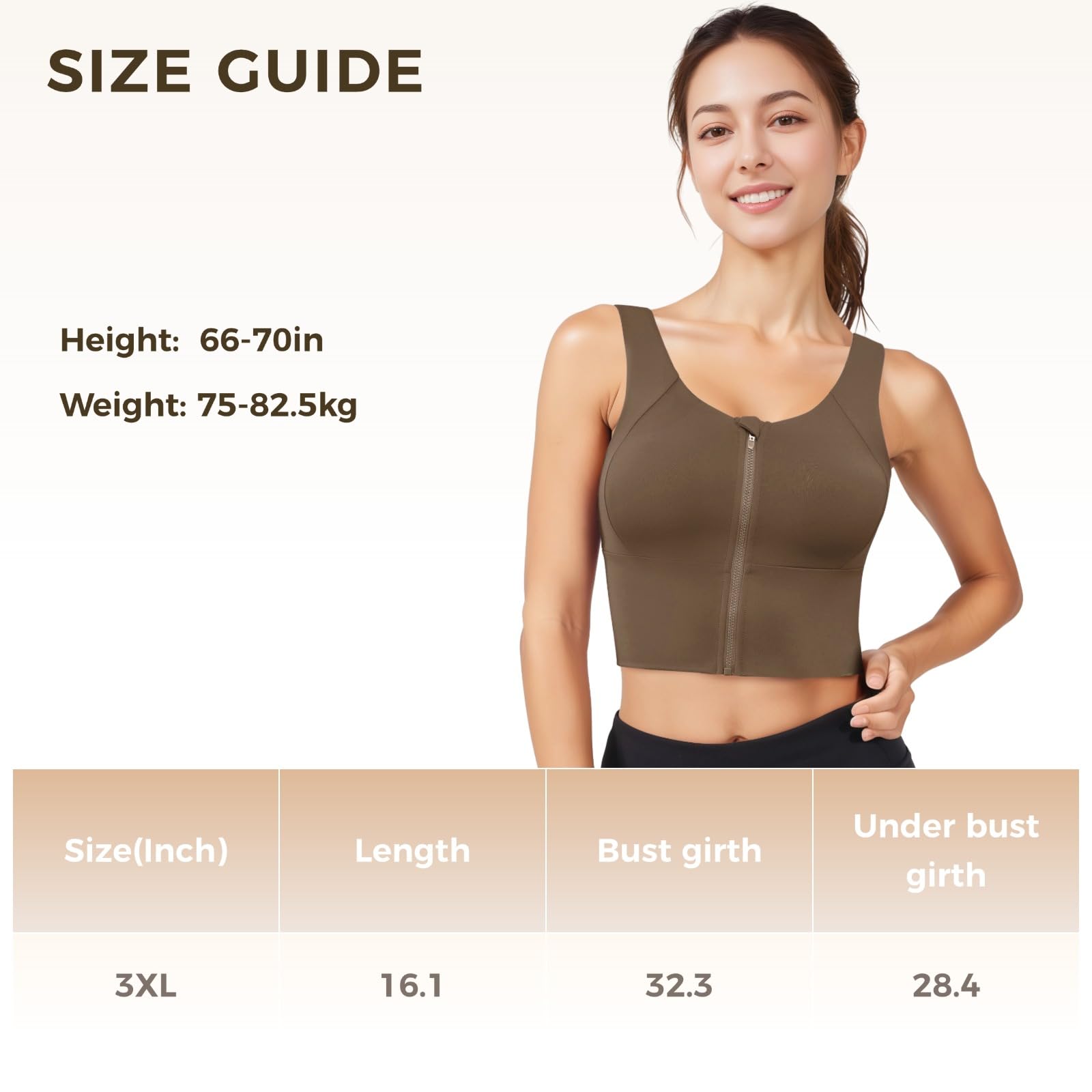 Brassière Femme à Fermeture Frontale, Soutien-Gorge de Sport zippé Devant, Tissu Extensible sans Coutures, Bretelles Larges, idéale après opération et pour Divers Sports, Taille XXXL