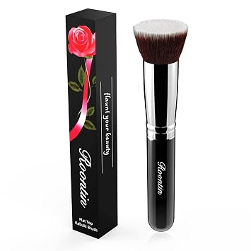 Large Flat Top Kabuki Foundation Brush - Wood Handle Premium Makeup Brush for Liquid, Cream, and Powder - Buffing, Blending, and Face Brush