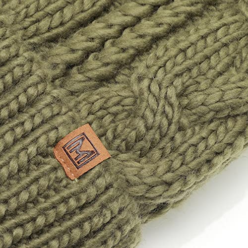 Mirmaru Kids Youth Boys & Girls Ages 7-12 Winter Thick Stretchy Cable Knitted Pom Pom Beanie Hat (Fauxpom/Sage) #TOP2