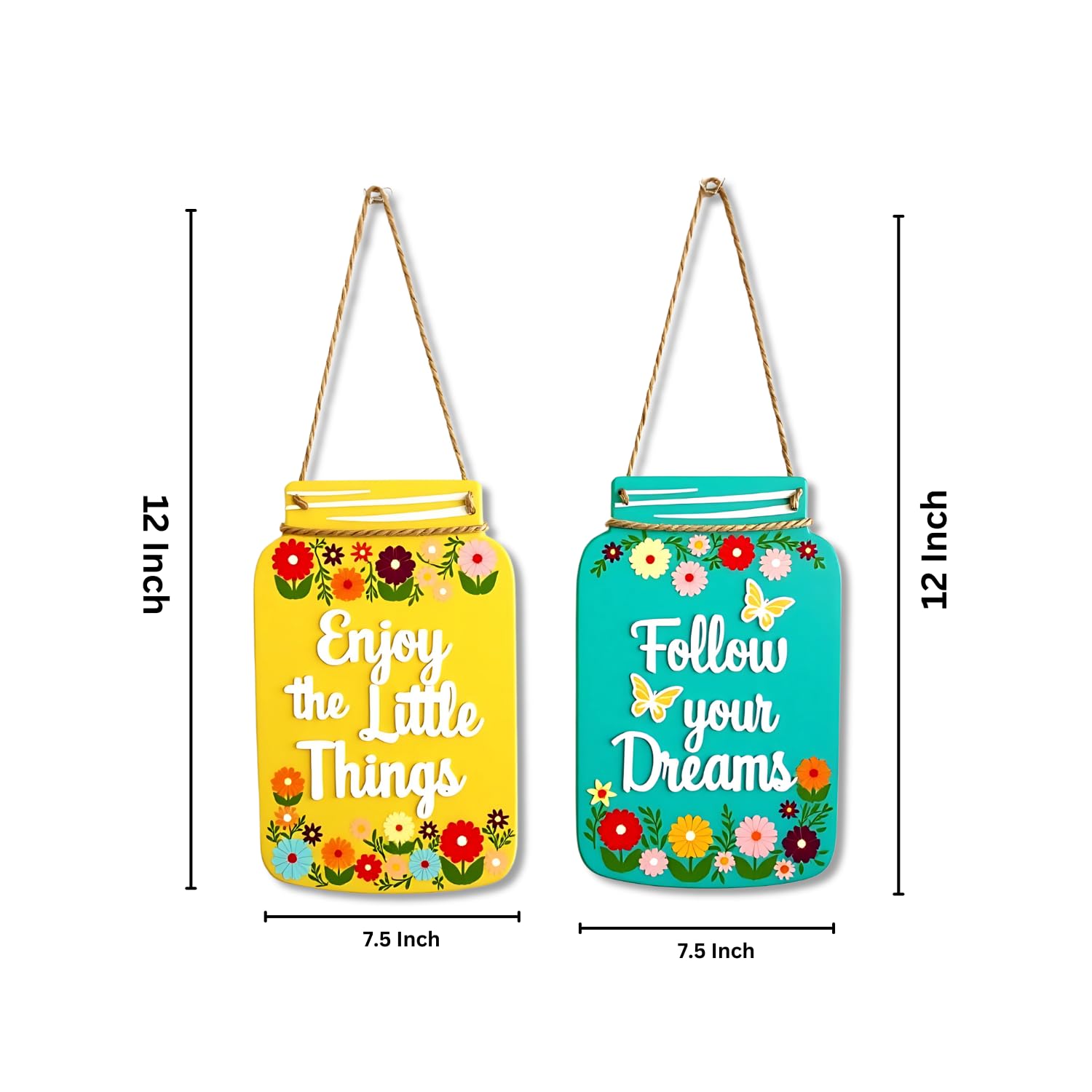 GiftOday Enjoy The Little Things Wall Hanging | Wooden Wall Art | Size 7.5 x 12 Inch | Decorative Item for Living Room, Bedroom, Kitchen Decor | Perfect For Home Decor and Gift Idea| Set of 2 3