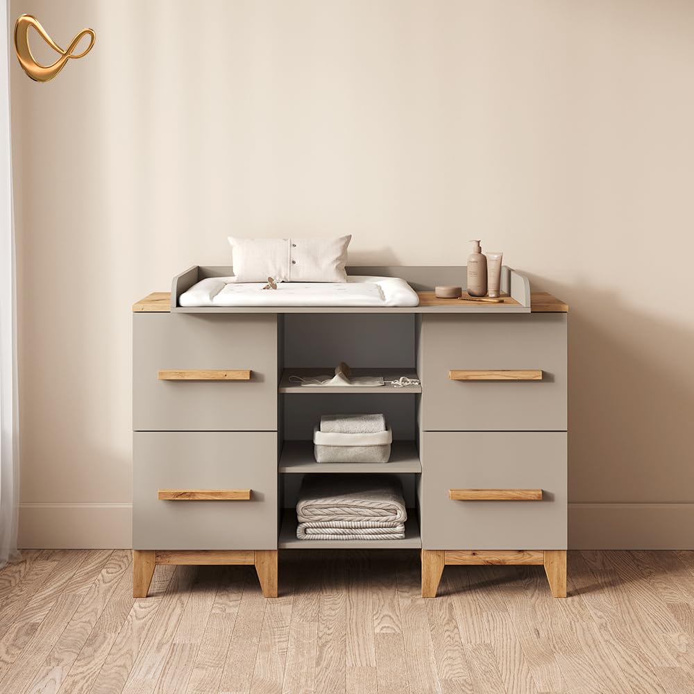 Livinity Commode à Langer Mailo Cachemire/Artisan | XL avec 4 tiroirspour un rangement élégant et spacieux