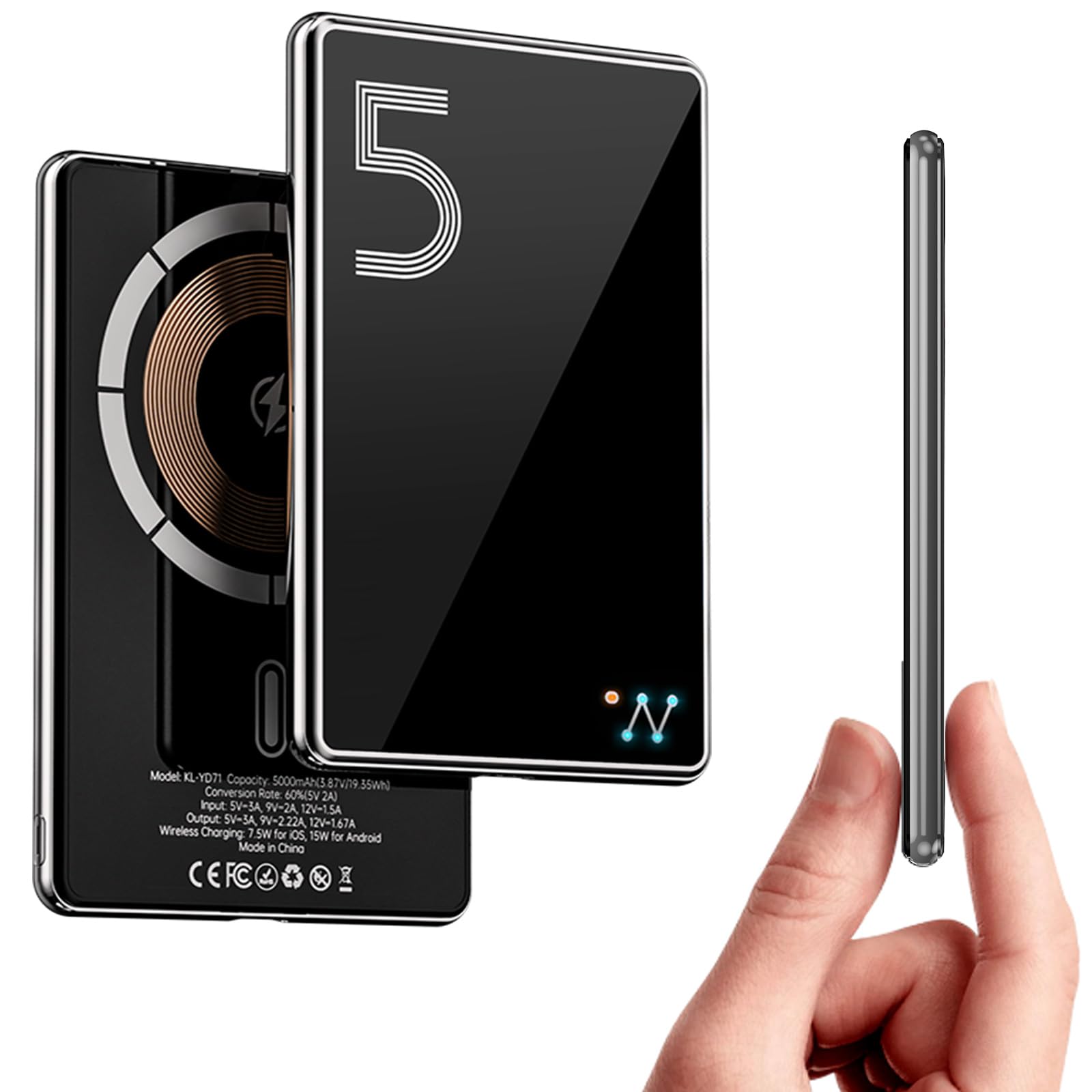 LUCKYDUO Magnetic Wireless Battery Pack 5000mAh, Ultra Slim 0.26IN Magnetic Portable Charger for iPhone, Compact Power Bank with USB-C PD20W Fast Charging, Compatible with iPhone 16/15/14/13, Black