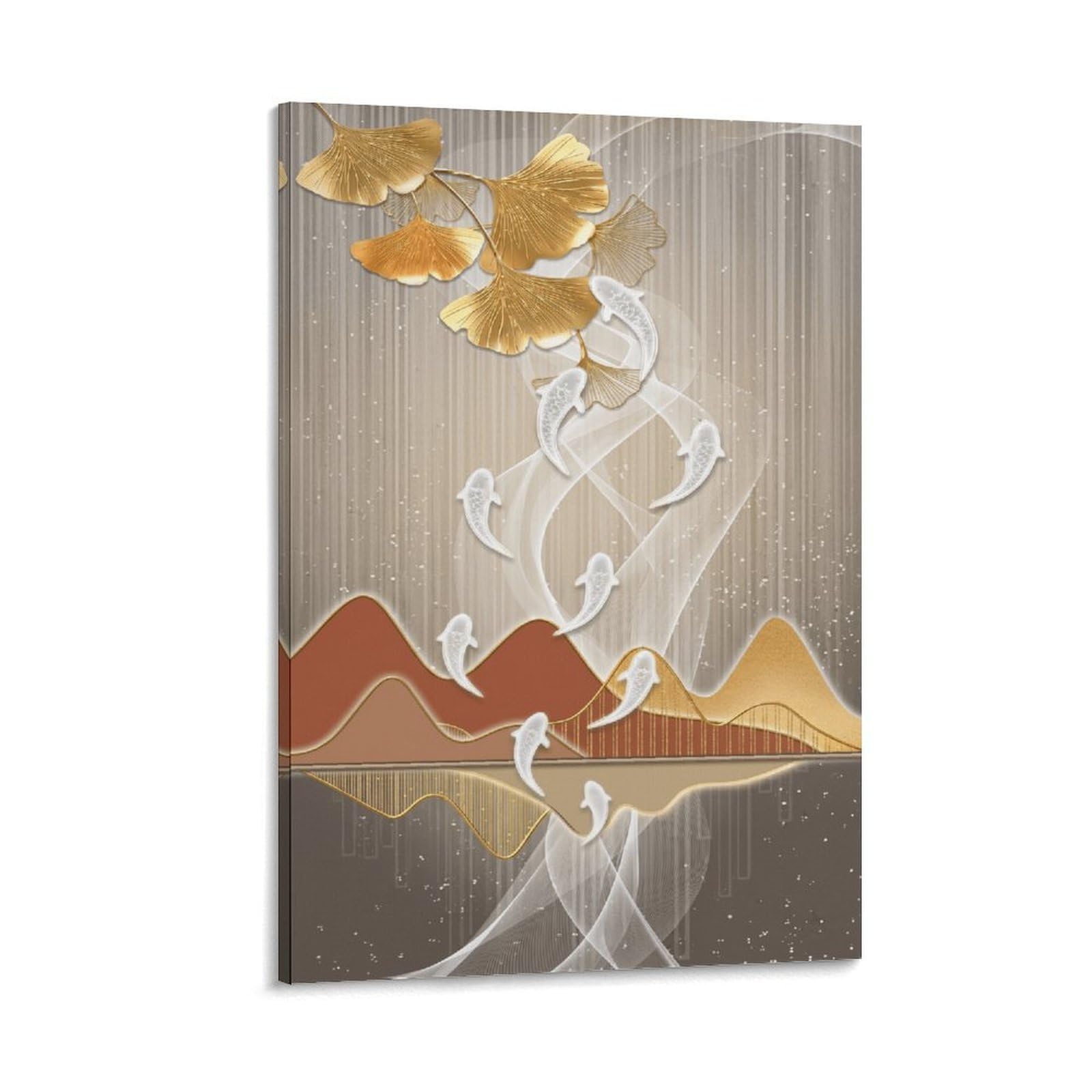 XPASHIQWC Nine Fish Ginkgo Leaves Poster Artwork Canvas Prints Picture Modern Canvas Wall Art Picture Wall Hanging for Living Room Bedroom Home Decorations 20x30inch(50x75cm)