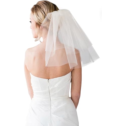 Aukmla Wedding Veil 1 Tier Short Bridal Veil Shoulder Length with Comb (15.74 Inches)
