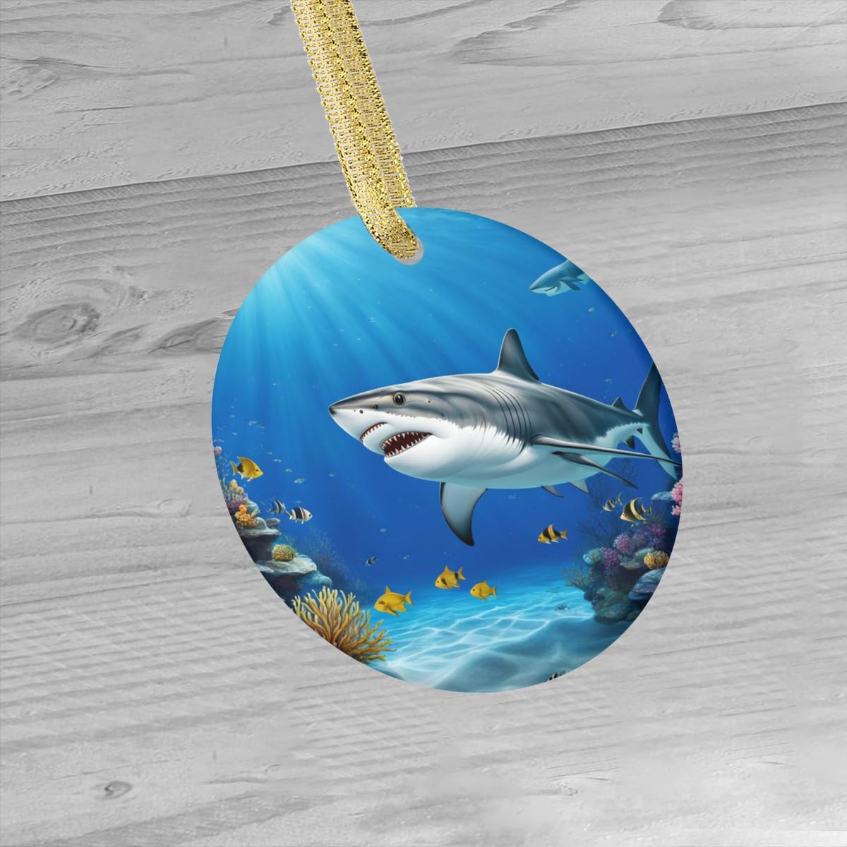 Double-Sided Ceramic Christmas Ornament Xmas Great White Shark Water Animal Cool Ocean Sharks Design Custom Holiday Tree Decor | 3-Inch
