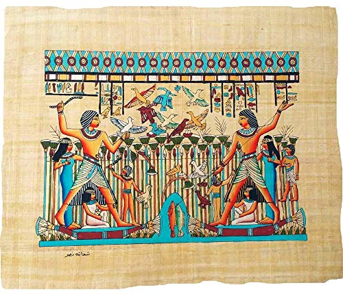Papyrus original égyptien 33x43 cm - Tableau scène de chasse et pêche Réf.29H-B