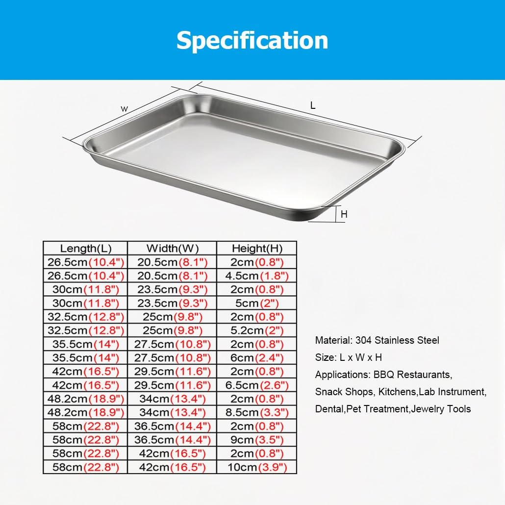Juego de 1 2 4 6 bandeja for hornear galletas, bandeja rectangular acero inoxidable for hornear, bandeja for horno for cocina, cocina, mesa al aire libre, carrito(4pcs,58x42x10cm/22.8x16.5x3.9")