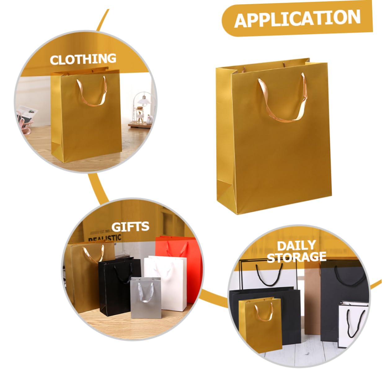 12 Stück Goldene Geschenktüten aus Kraftpapier, Einkaufstüte aus Papier