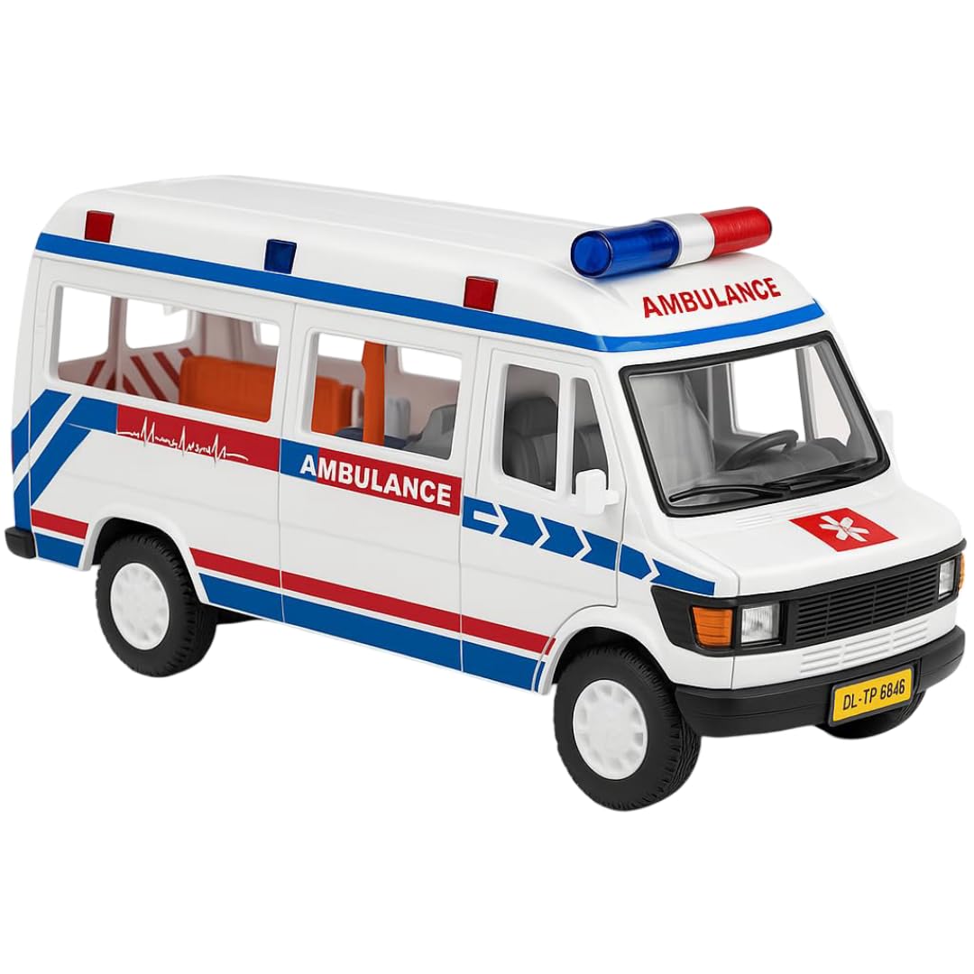 Tzoo Technology and You Pull Back Action TMP 207 Ambulance Toy for Kids | Miniature Scaled Model Vehicle Toys | Friction Powered Toys | Ideal Gift for Kids, Boys & Girls - Multicolor (Pack of 1)